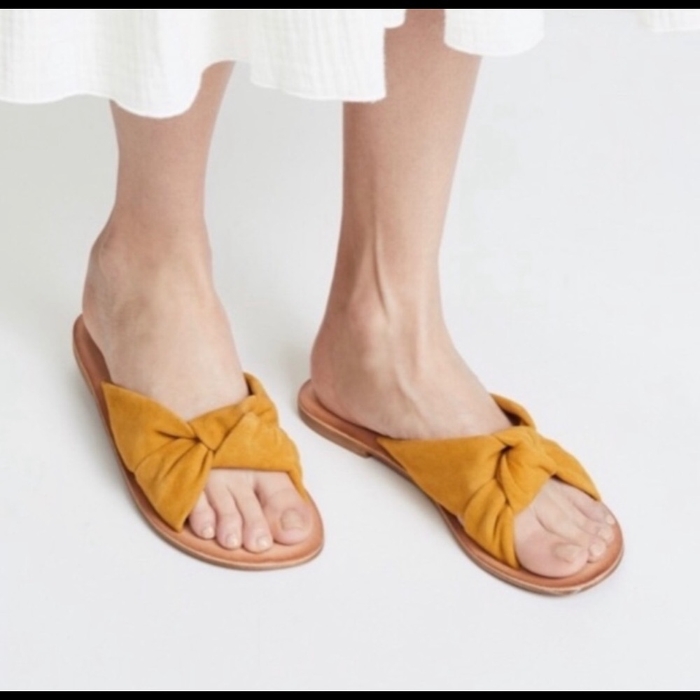 Jeffrey Campbell Sz 8 Zocalo Slide Sandals Yellow Suede Knotted